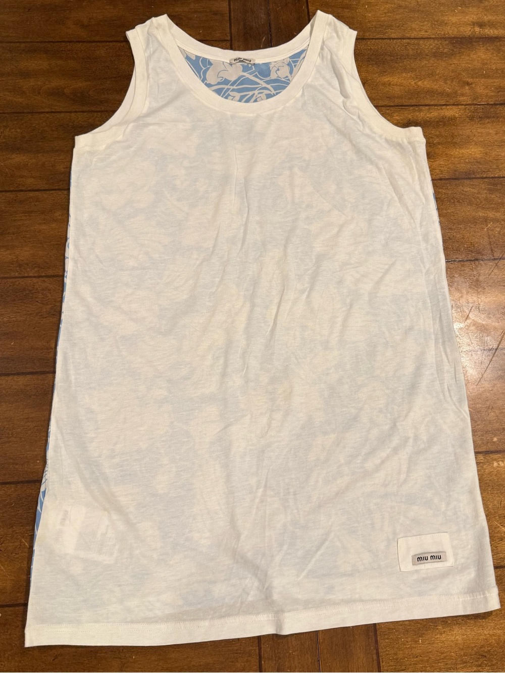 Miu Miu White Tank Dress with Subtle Blue back